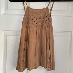 Cropped light brown crochet tank